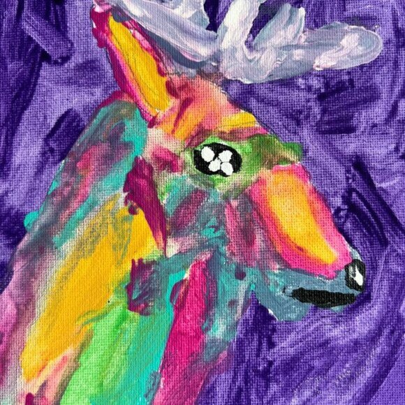 💜 Deer Abstract Painting Original and Hand-painted Artwork Canvas Wild Animal - Picture 2 of 7